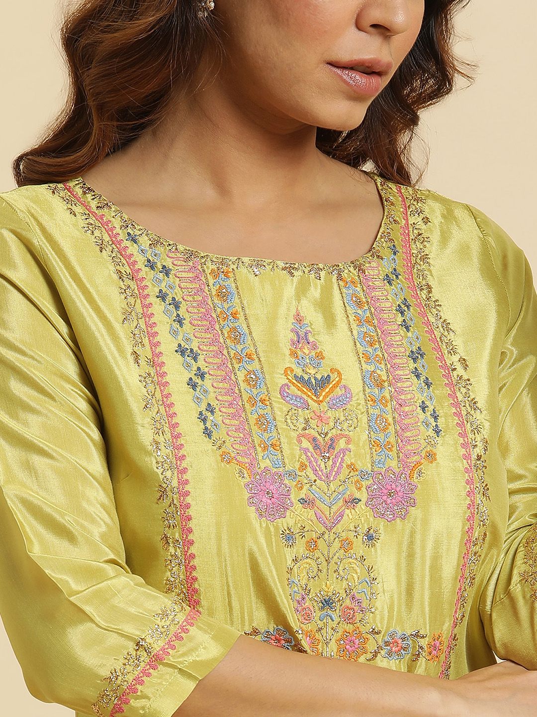 W Ethnic Motifs Embroidered Sequinned A Line Kurta