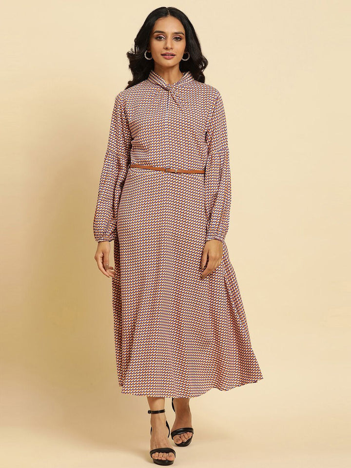 W  Geometric Printed High Neck Maxi Dress
