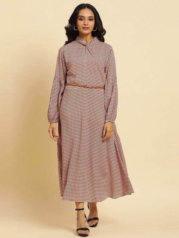 W  Geometric Printed High Neck Maxi Dress