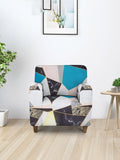 Cortina White & Pink Geometric Printed 1-Seater Sofa Cover