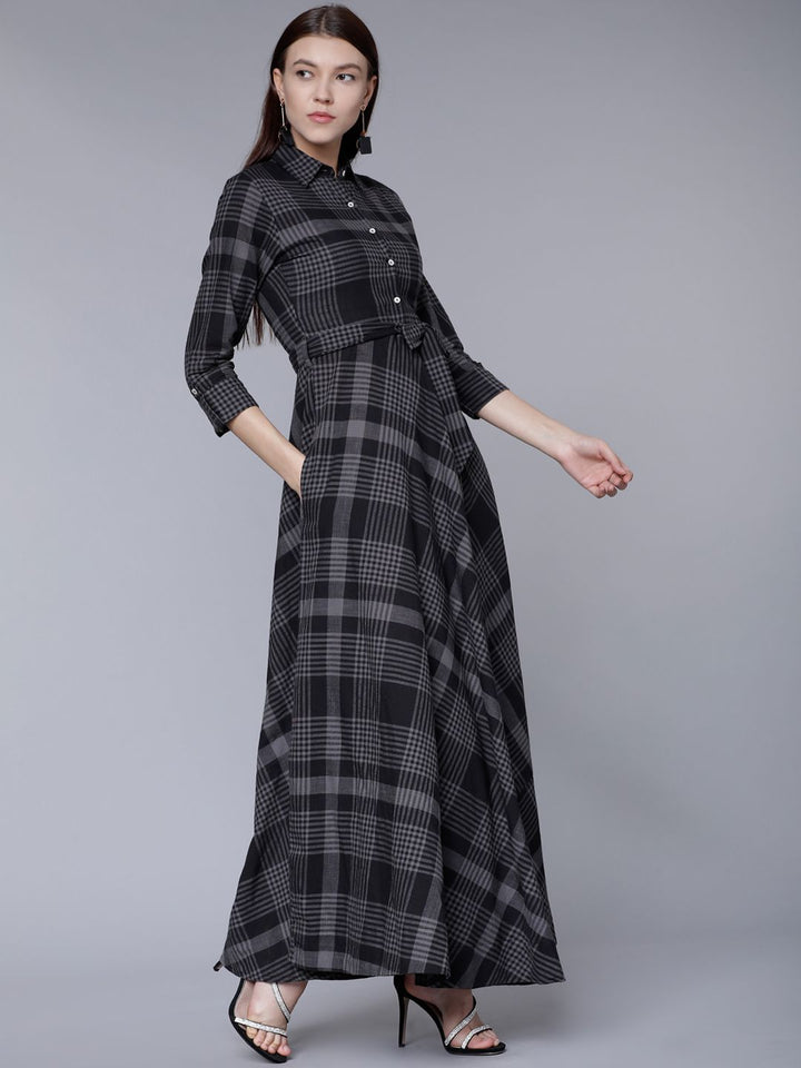 Vishudh Women Black Printed Shirt Maxi Dress