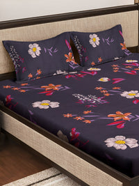 KLOTTHE Purple & Red Floral 300 TC Double King Bedsheet With 2 Pillow Covers