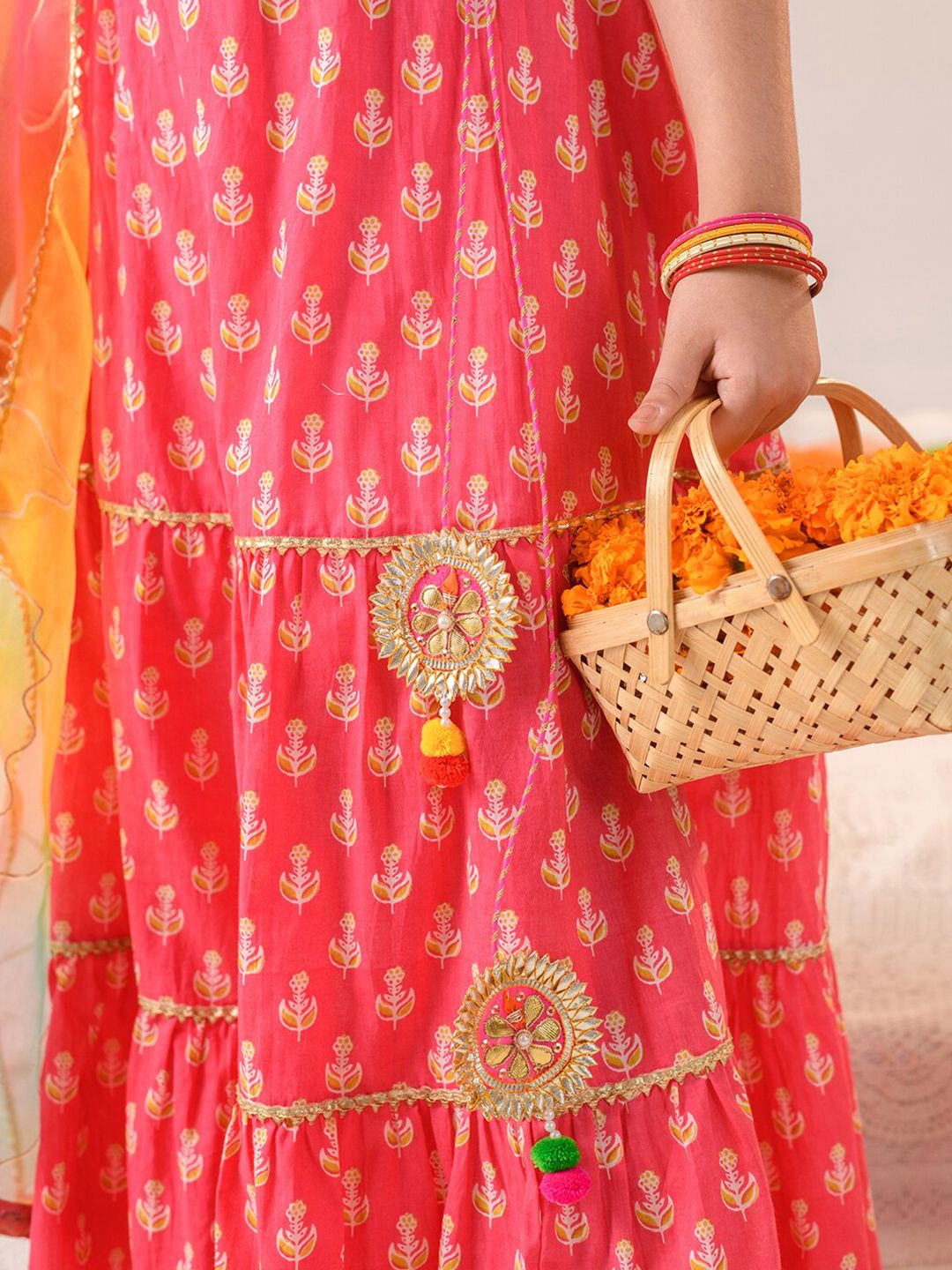 pspeaches Girls Embellished Mirror Work Ready to Wear Lehenga Choli With Dupatta