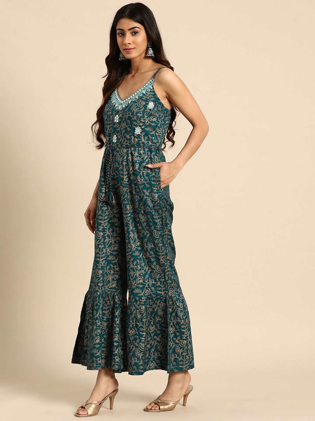all about you Ethnic Motif Printed Shoulder Straps Embroidered Jumpsuit