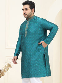 SOJANYA PLUS Men Teal Green Ethnic Motifs Embroidered Thread Work Kurta
