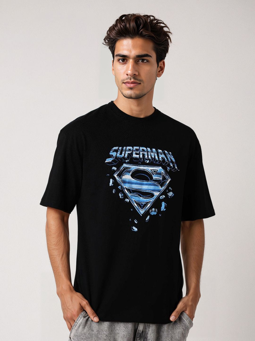 The Indian Garage Co Men Superman Graphic Printed Round Neck Cotton T-shirt
