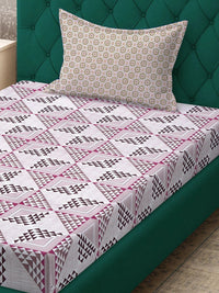 Moda Rapido X KLOTTHE Pink Geometric 400 TC Single Bedsheet with 1 Pillow Covers