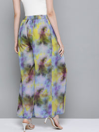 SASSAFRAS Women Purple & Yellow Dyed Wide Leg Pleated Palazzos