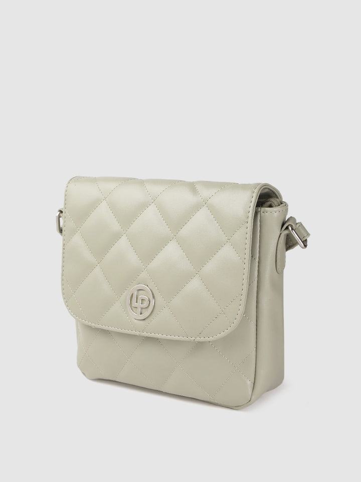 Lino Perros Sage Green Quilted Structured Sling Bag with Non-Detachable Sling Strap
