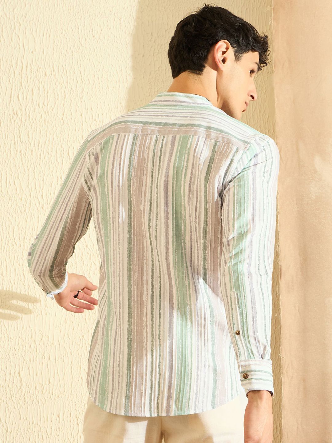 DENNISON Smart Striped Band Collar Casual Shirt