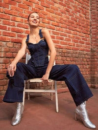 SASSAFRAS Navy Blue Denim Cotton Cropped Bustier Top