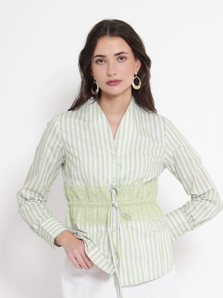 RAREISM Striped Cotton Cinched Waist Top