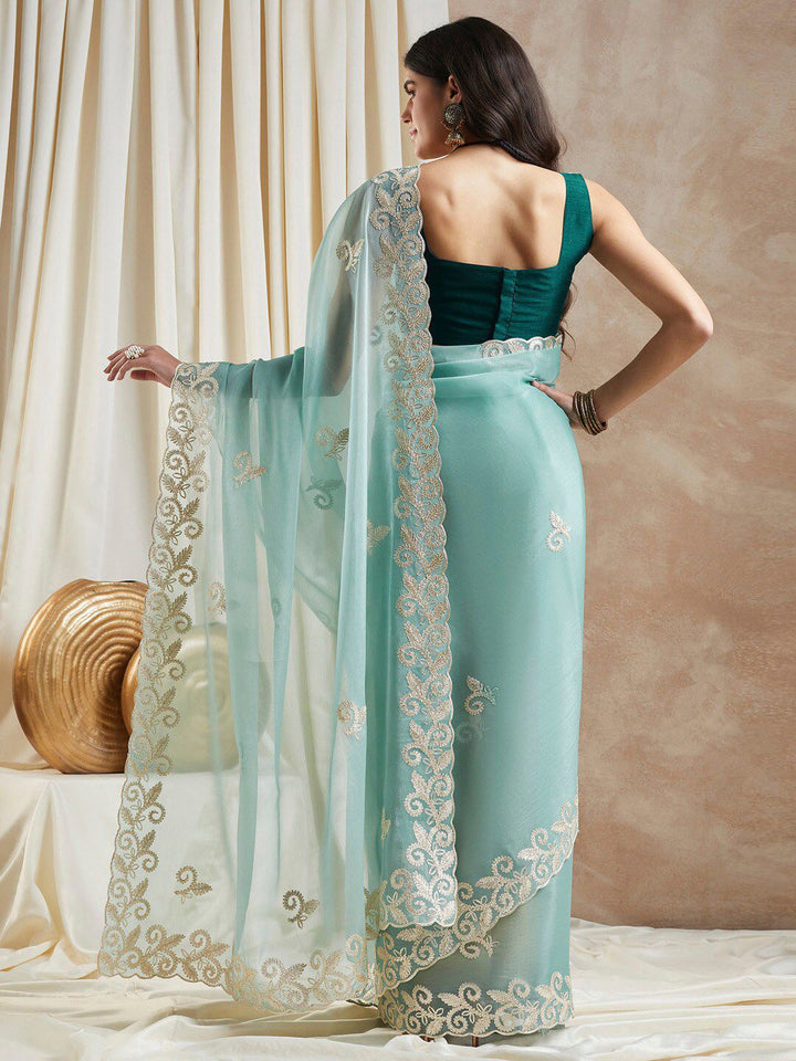 Saree mall Embellished Embroidered Organza Saree