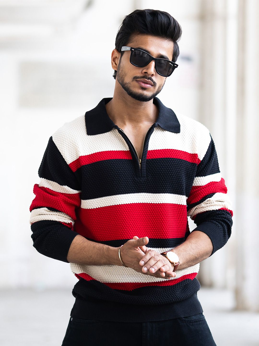 Powerlook Men Striped Polo Collar T-shirt