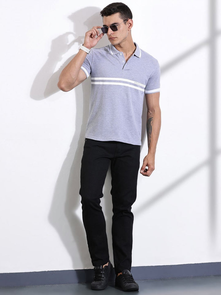 Thomas Scott Men Striped Polo Collar Cotton T-shirt