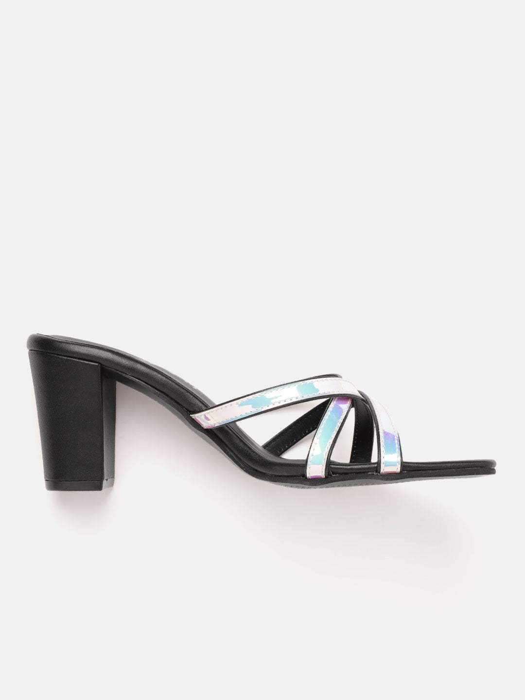 DressBerry Women Cross Straps Iridescent Effect Block Heels