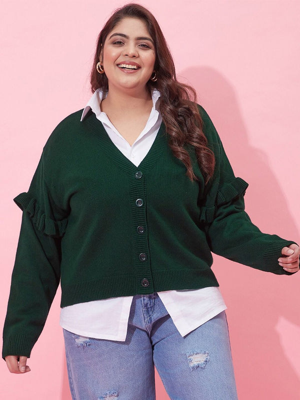CURVY STREET Women Plus Size Acrylic Cardigan