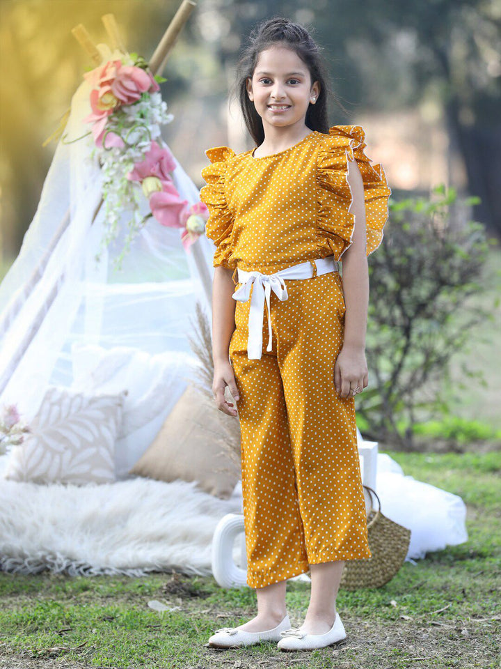 Cutiekins Girls Printed Capri Jumpsuit With Ruffles