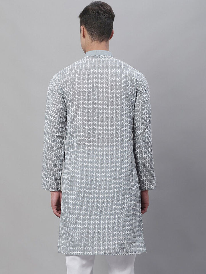 SOJANYA Thread Work Mandarin Collar Pure Cotton Kurta