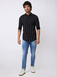 SPYKAR Vertical Stripes Spread Collar Long Sleeves Cotton Casual Shirt