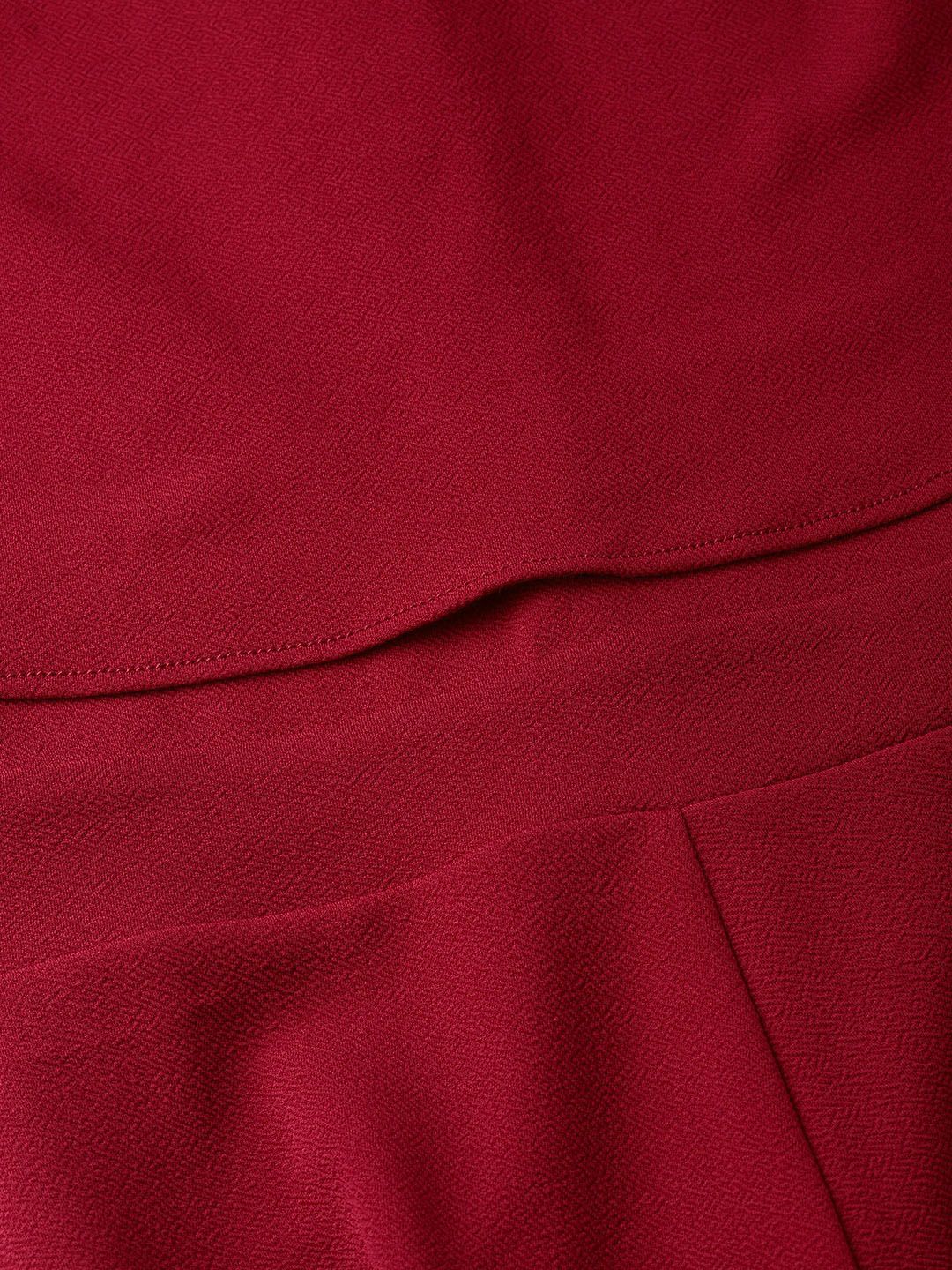 SASSAFRAS Women Maroon Solid Layered Basic Jumpsuit