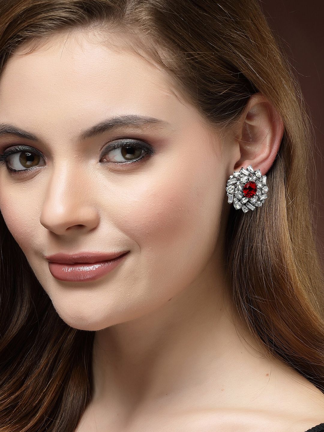Karatcart perak bersalut zirkonia bersalut floral stud anting-anting