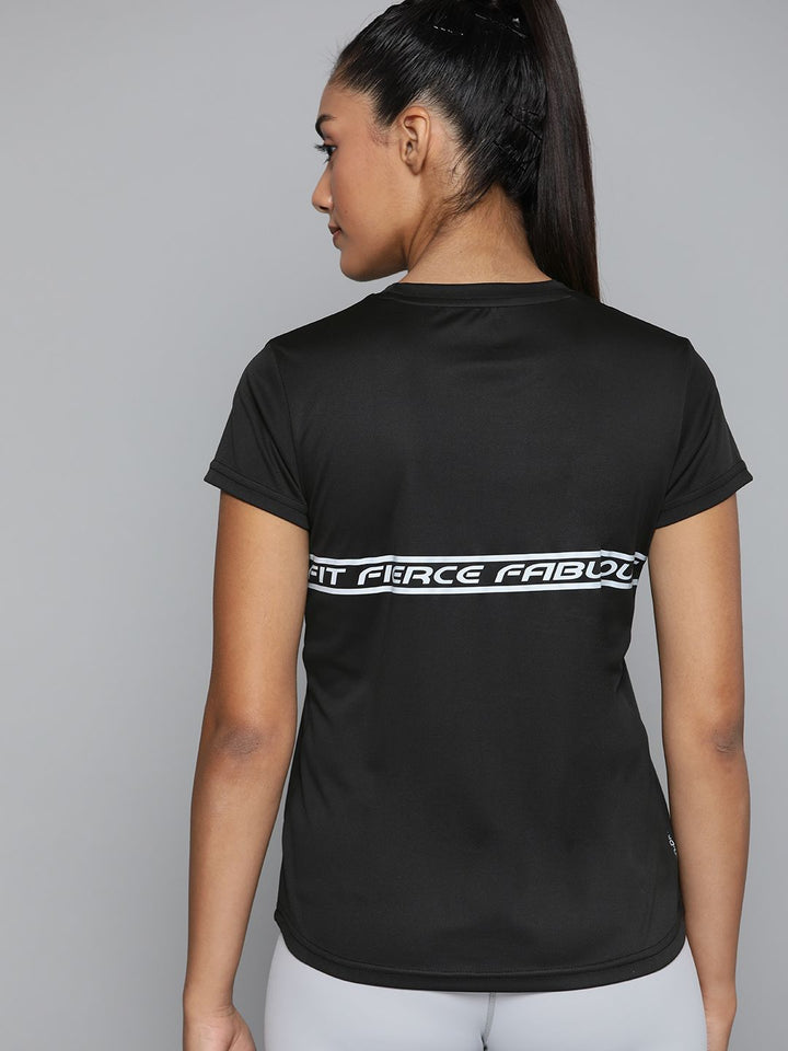 HRX by Hrithik Roshan Training Women JET BLACK Rapid-Dry Typography Tshirts