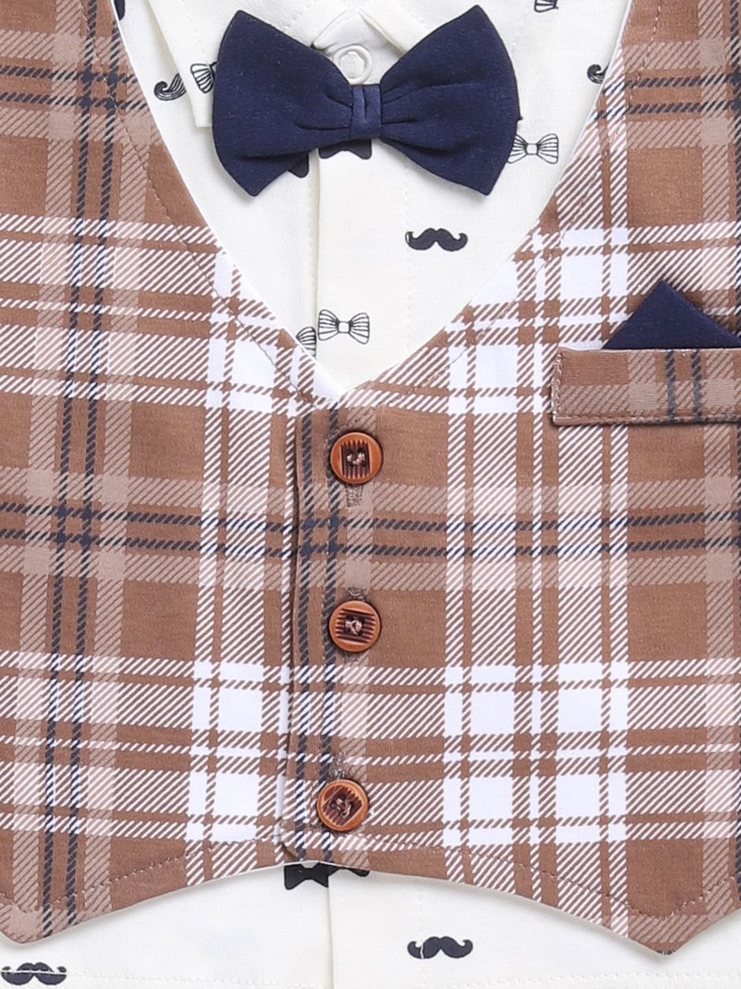 Moms Love Infant Boys Checked Pure Cotton Party Shirt & Trousers with Attached Waistcoat