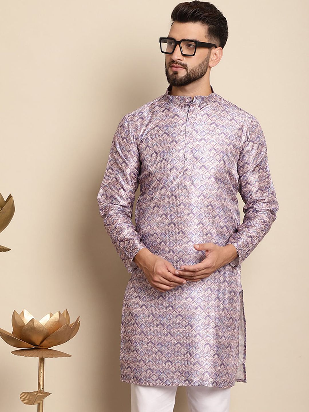 Anouk Men Purple Thread Work Kurta