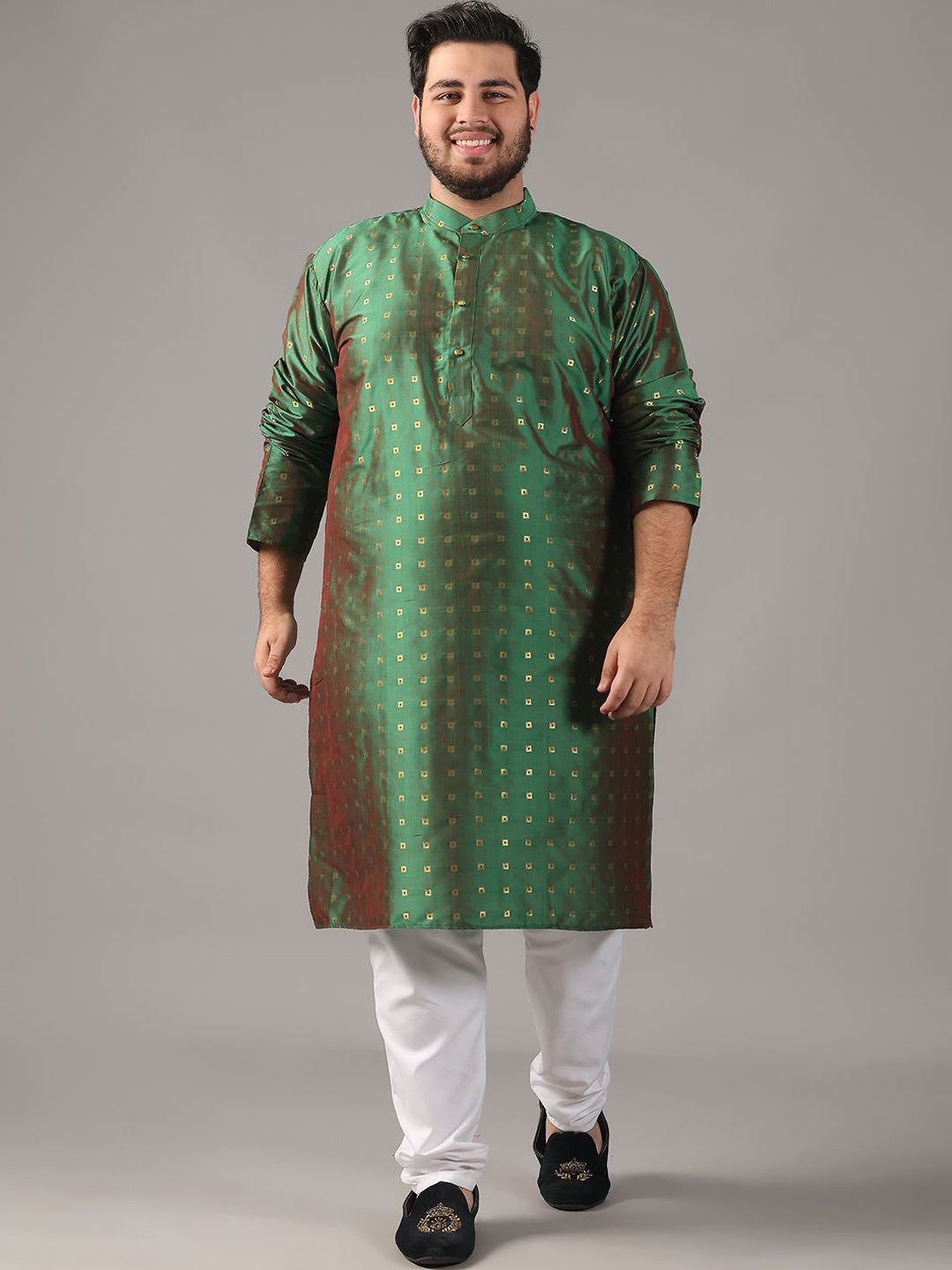 SOJANYA PLUS Plus Size Lelaki Rekaan Tenun Geometrik Kurta Lurus Dengan Piyama