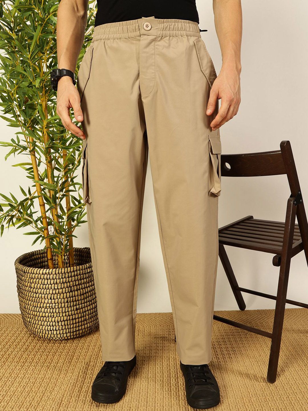 Thomas Scott Men Smart Loose Fit Easy Wash Cargos Trousers