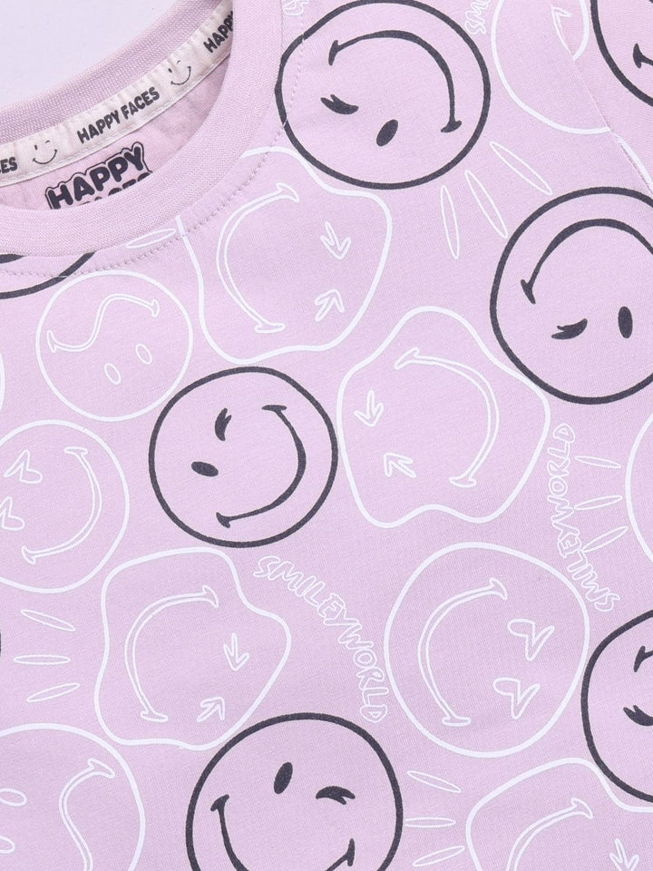 Happy Faces Kids Girls Smiley Printed Pure Cotton T-Shirt
