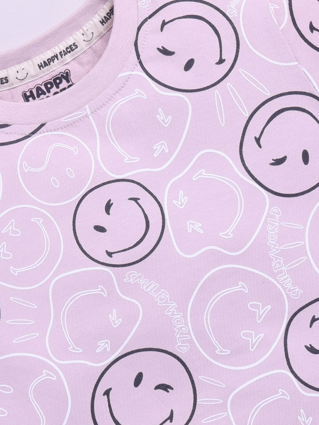 Happy Faces Kids Girls Smiley Printed Pure Cotton T-Shirt