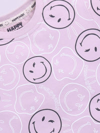 Happy Faces Kids Girls Smiley Printed Pure Cotton T-Shirt