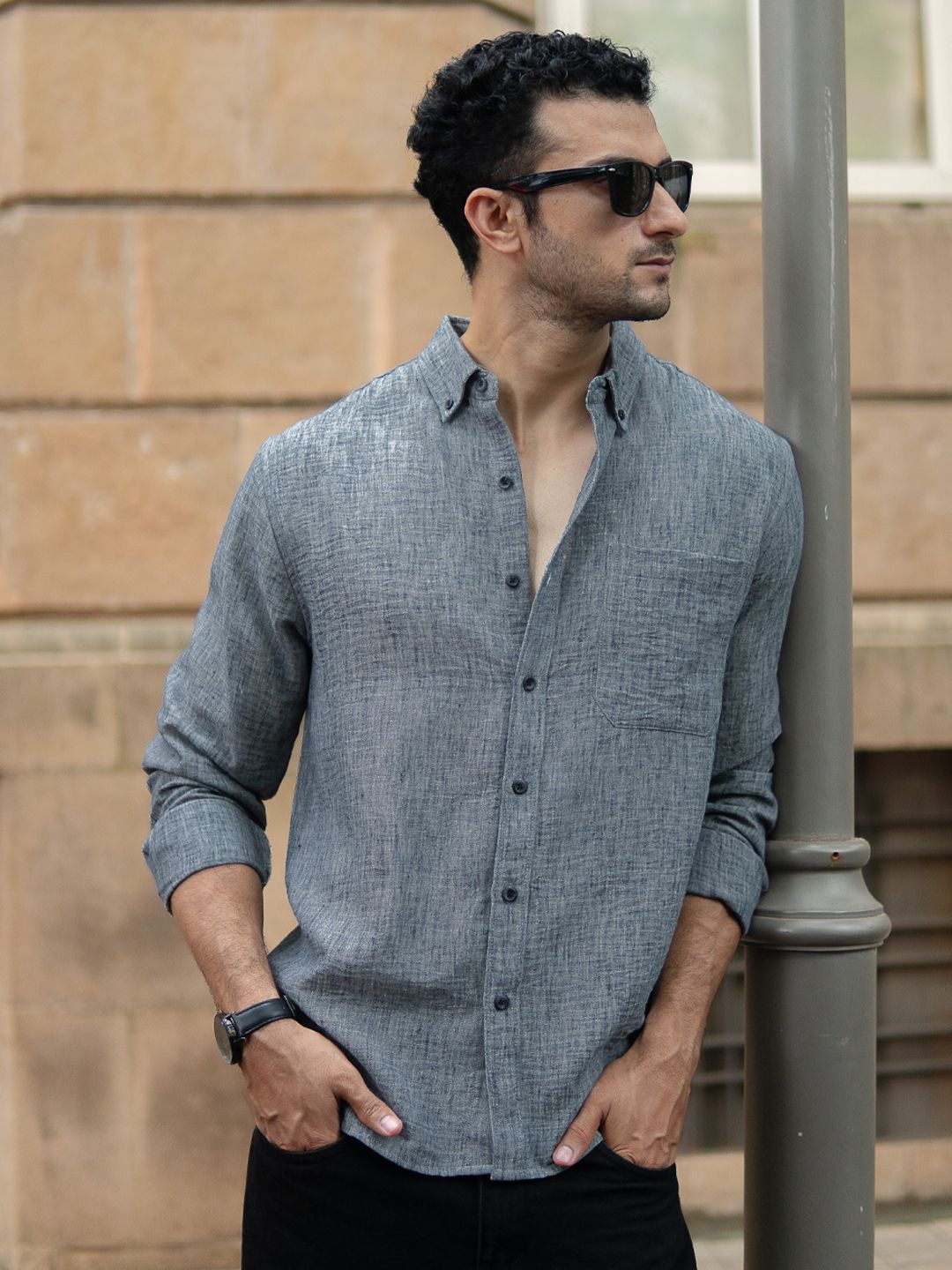 Powerlook Textured Button-Down Collar Shirt