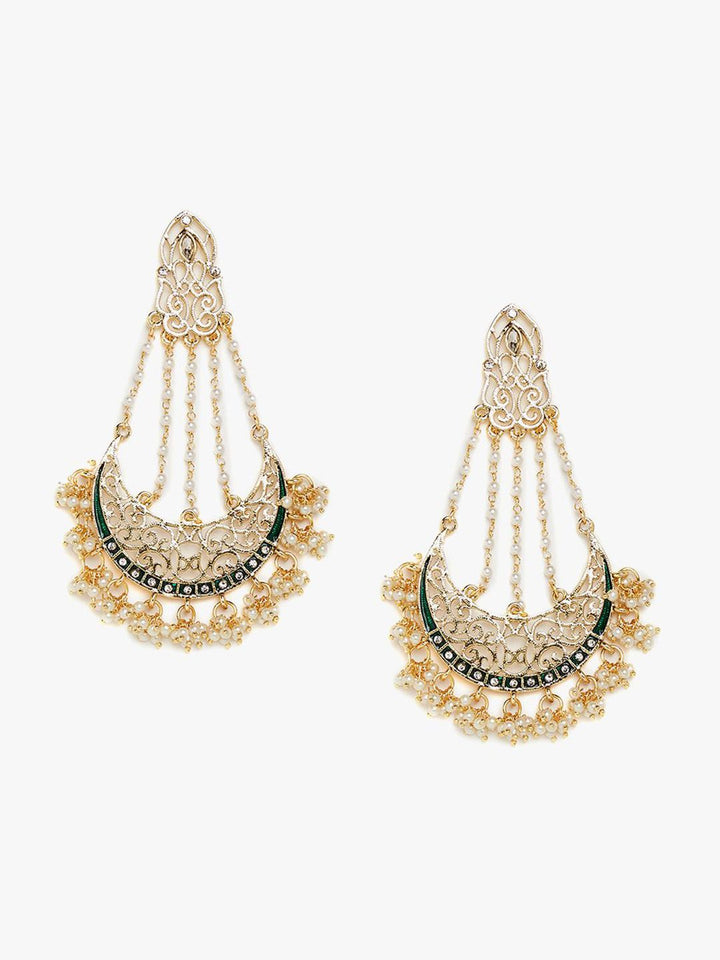 Anouk Gold Plated Cubic Zirconia Studded Crescent Shaped Chandbalis