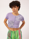 Lavender Tie-Dye Ribbed Crop Top with Round Neck