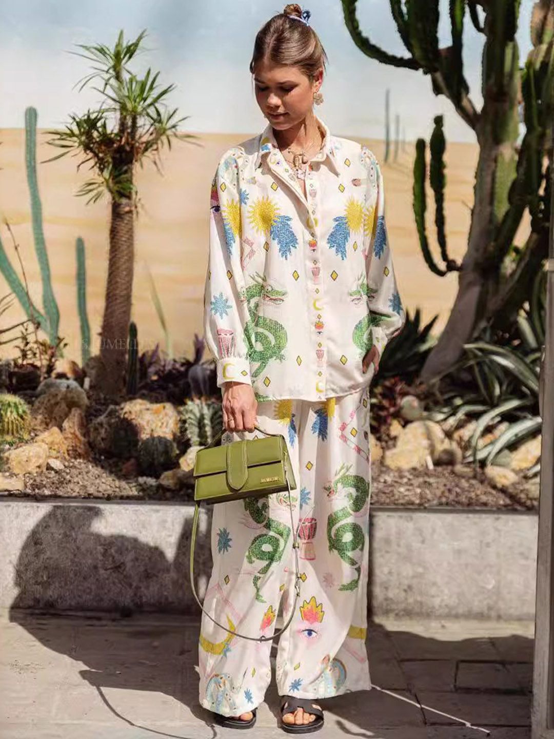 all about you Desert Bloom Relaxed Floral Printed Shirt Collar Shirt & Palazzos