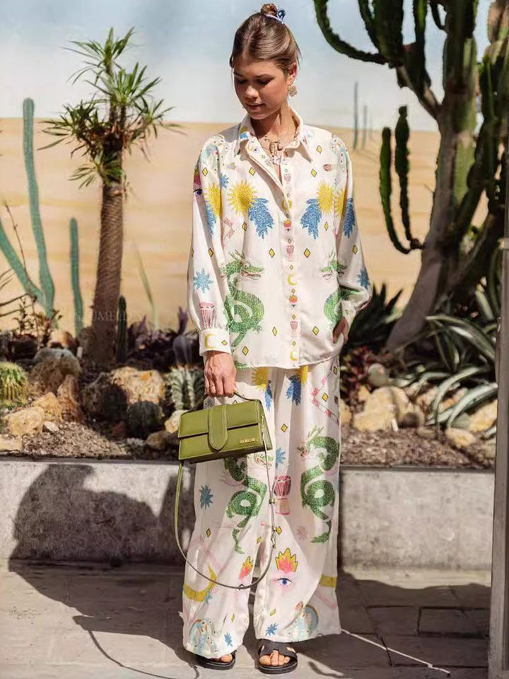 all about you Desert Bloom Relaxed Floral Printed Shirt Collar Shirt & Palazzos