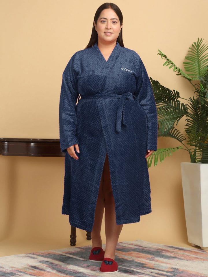 KLOTTHE Women Plus Size Self Design Woollen Bath Robe With Belt