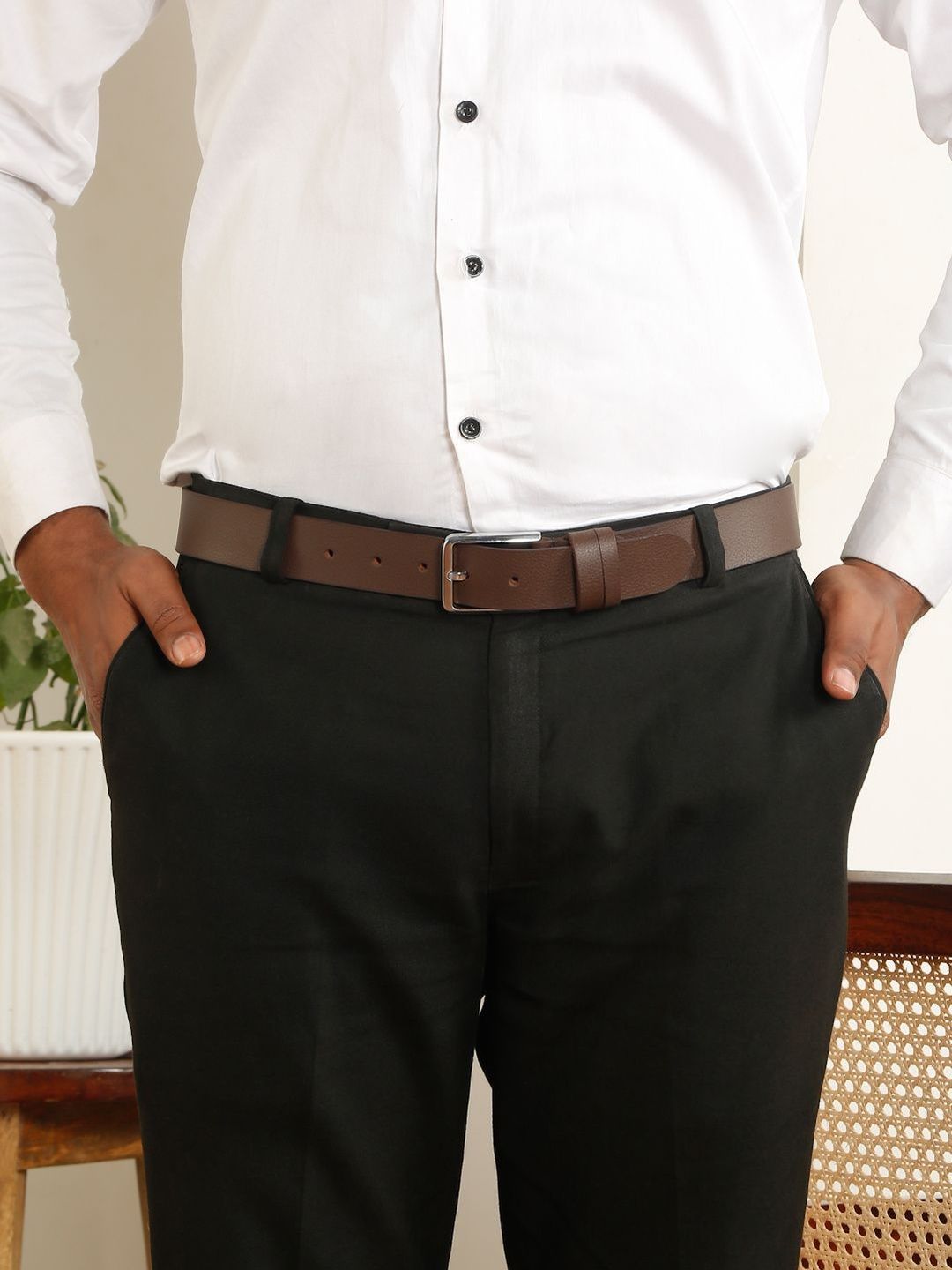 Teakwood Leathers Men Textured Leather Belt