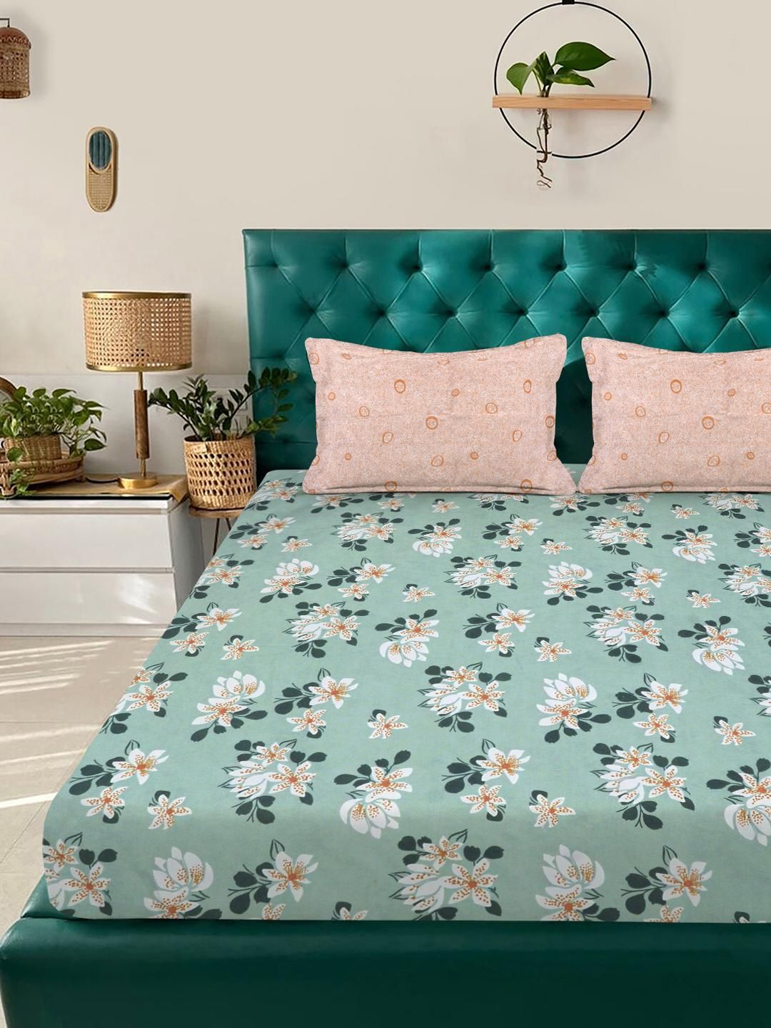 KLOTTHE Green 300 TC Polycotton Fine King Bedsheets