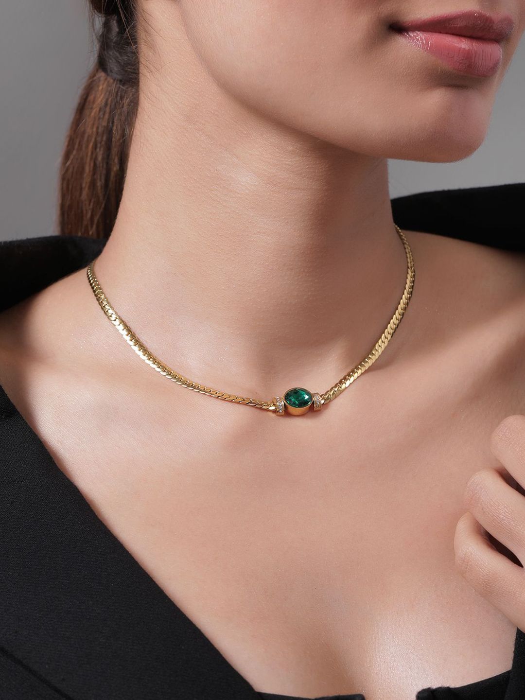 Rubans 18k emas bersalut stainlesssteel mencemarkan kalis air percuma CZ Demi-Fine kalung