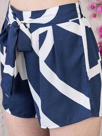 Berrylush Navy Blue Printed Sleeveless Top Shrug & Shorts
