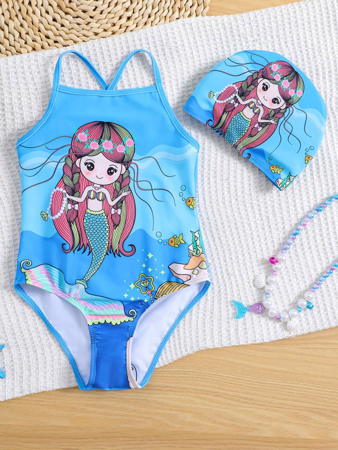 YK Girls Printed Swimwear Bodysuit