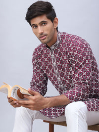Jompers Floral Embroidered Thread Work Mandarin Collar Straight Kurta with Pyjamas