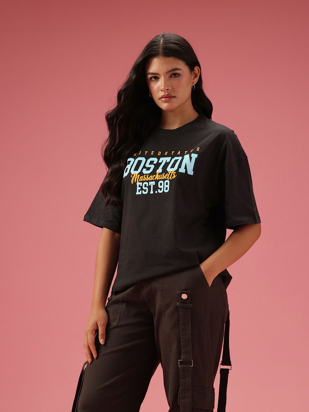 DressBerry Relaxed Fit Typography Printed Pure Cotton T-shirt