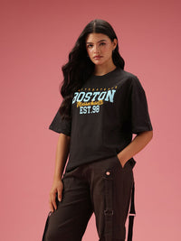 DressBerry Relaxed Fit Typography Printed Pure Cotton T-shirt