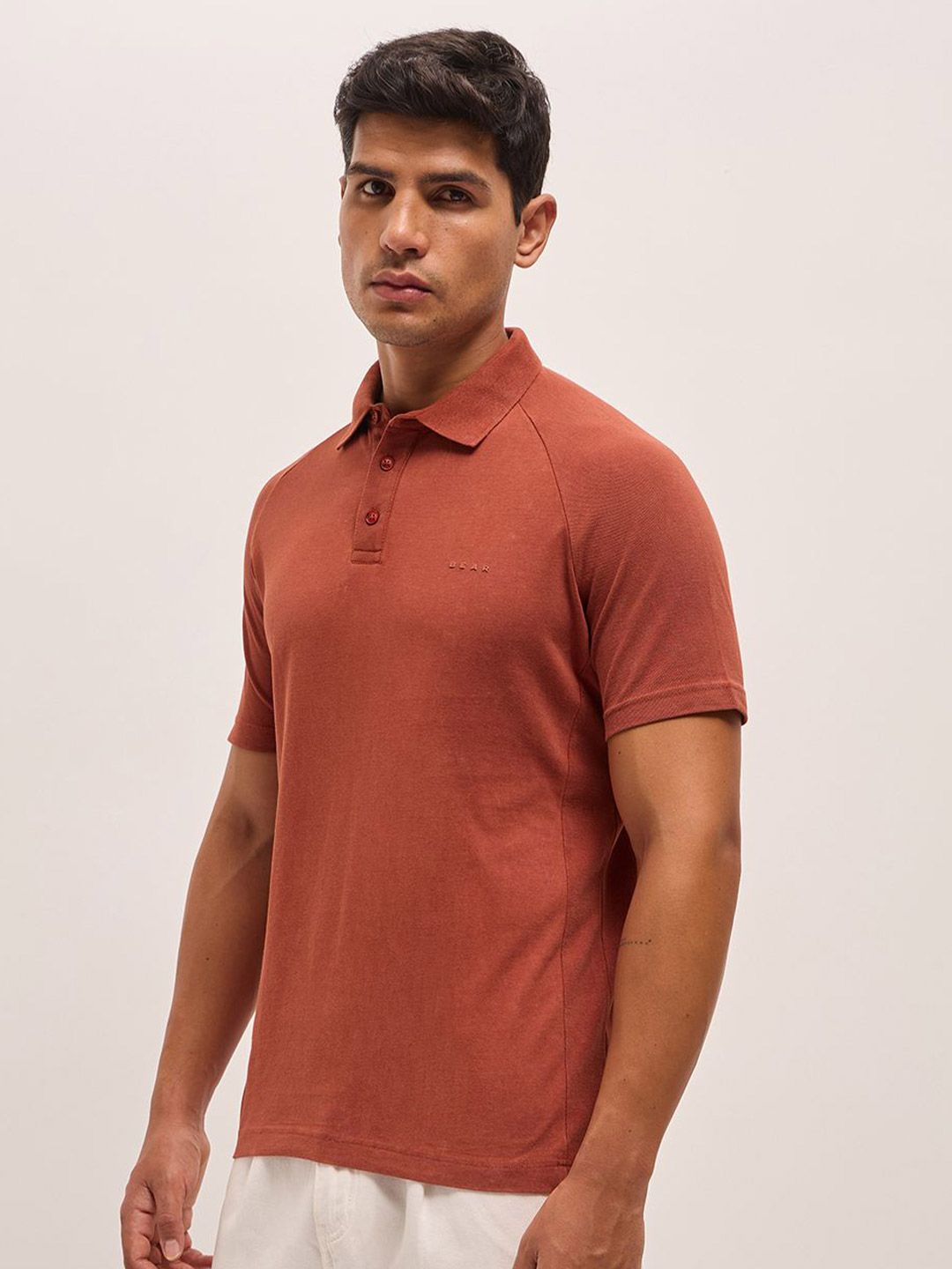 THE BEAR HOUSE Men Solid Polo Collar Pure Cotton T-shirt
