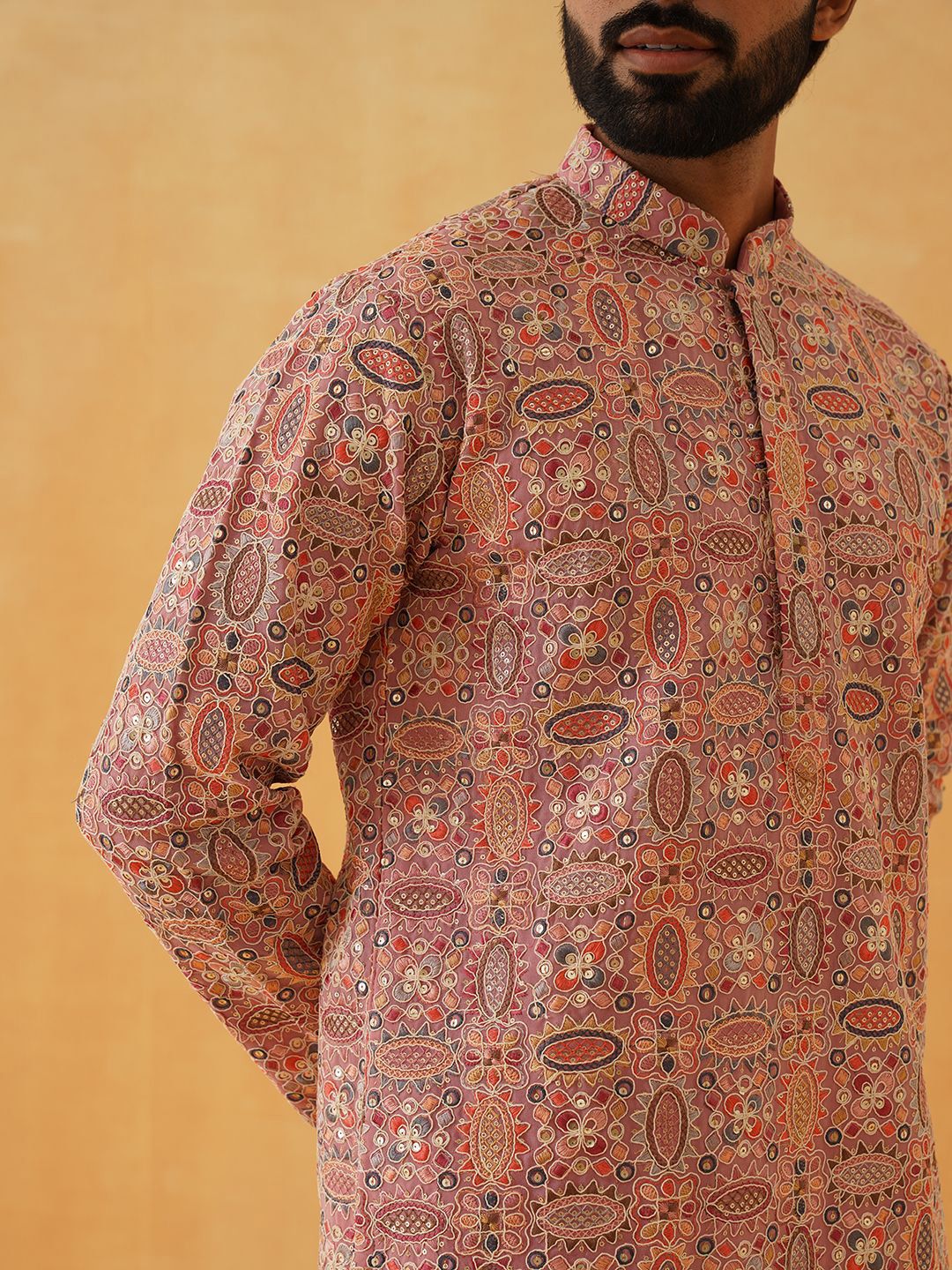 SOJANYA LUXE Floral Kashmiri Embroidered Sequinned Georgette Straight Kurta With Trousers